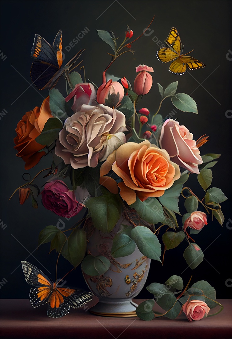 Ilustração 3D de buquê de rosas
