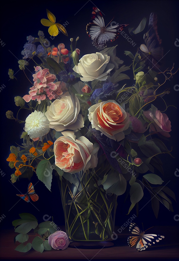 Ilustração 3D de buquê de rosas