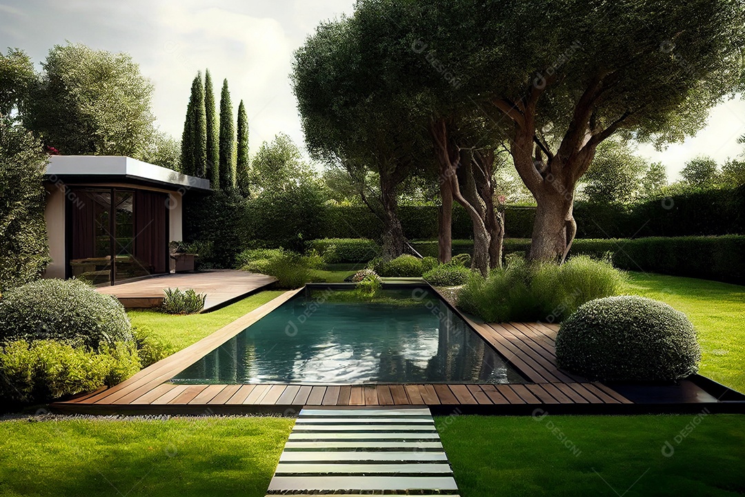 Ilustração 3D da área externa de uma casa