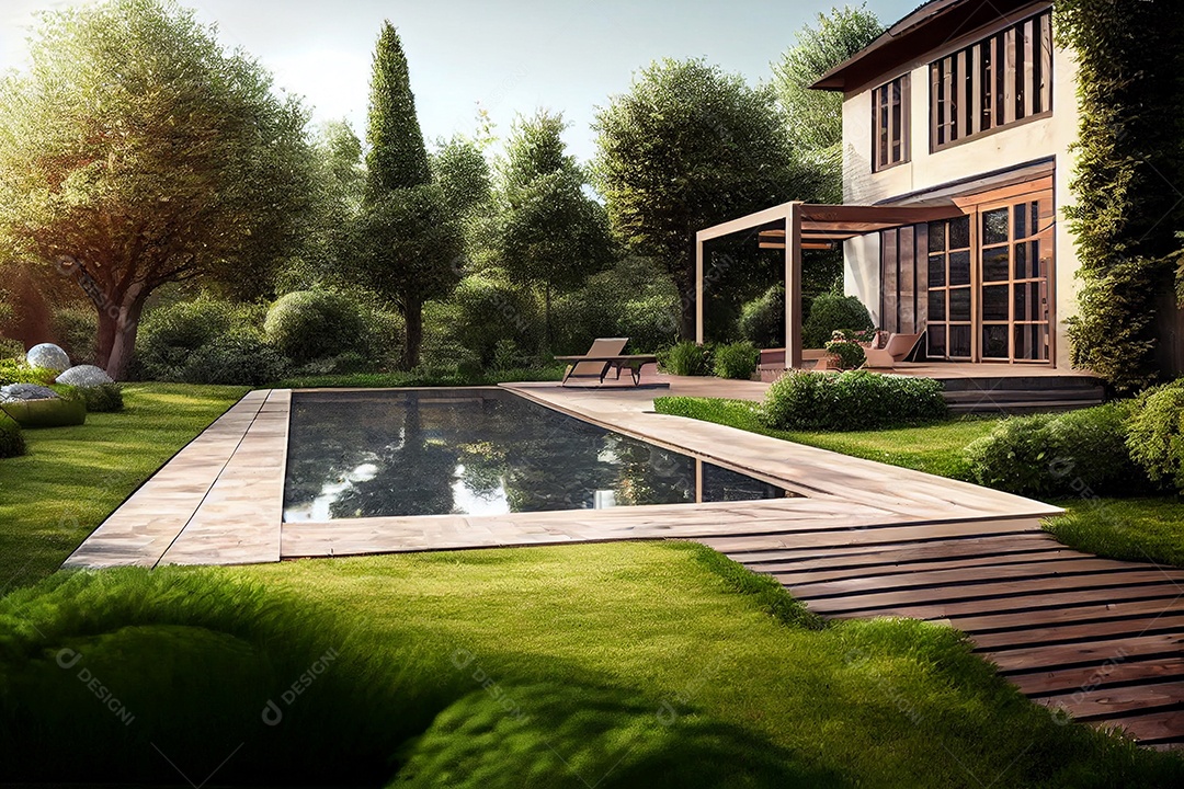 Ilustração 3D da área externa de uma casa