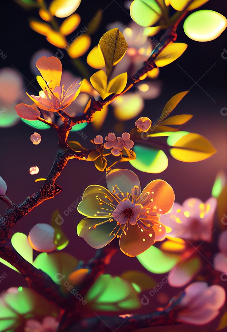 Ilustração 3D flores coloridas