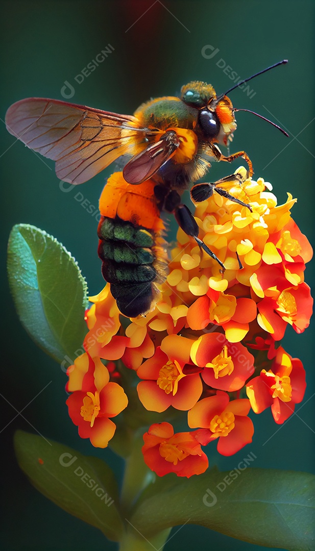 Ilustração 3D abelha sobre flor