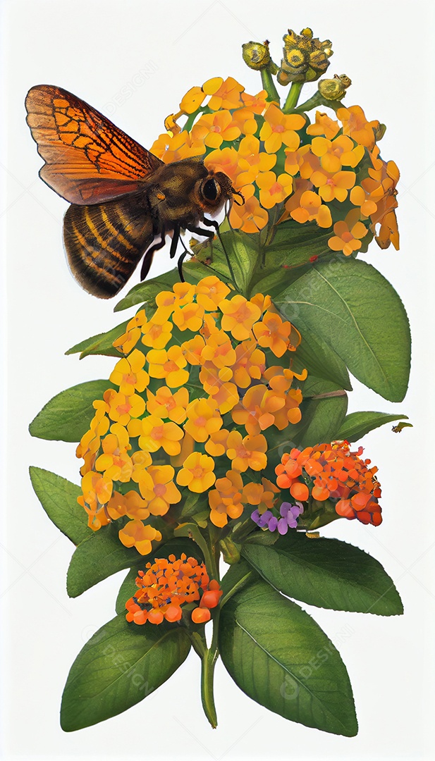 Ilustração 3D abelha sobre flor