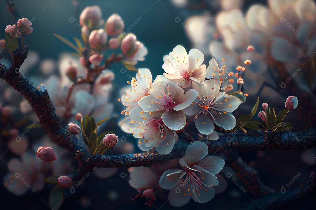 Ilustração 3D de flores brancas