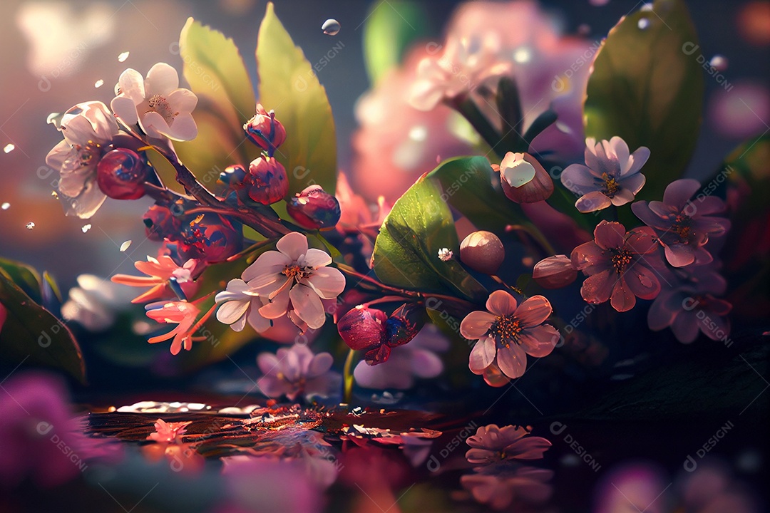 Ilustração 3D flores rosas