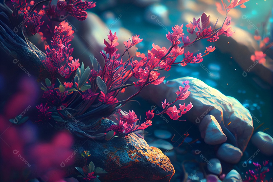 Ilustração 3D flores vermelhas