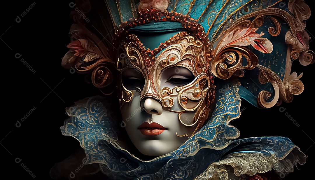 Máscara de carnaval veneziano temporada festiva render ilustração