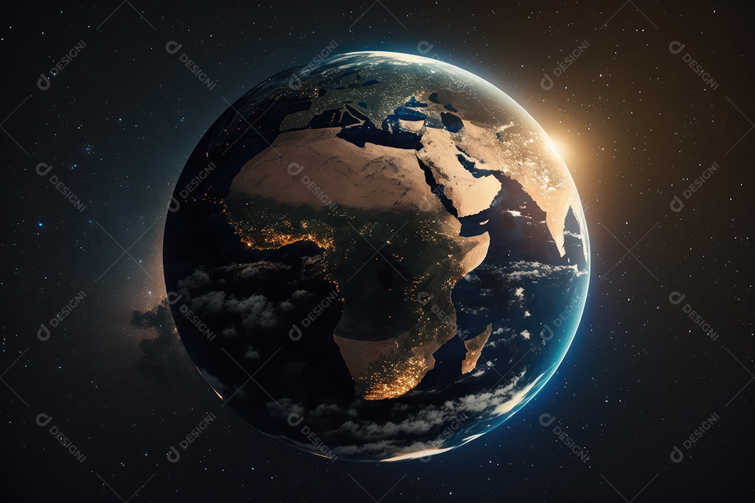 Bela imagem da terra noite e dia em visão detalhada de um satélite no espaço orbitando com o planeta Terra