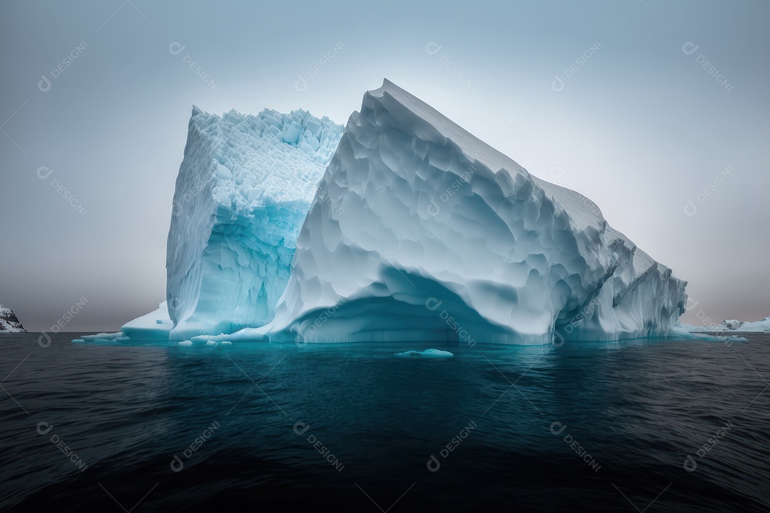 Um belo e grande iceberg no mar da Península Antártica com a Aurora Boreal ao fundo