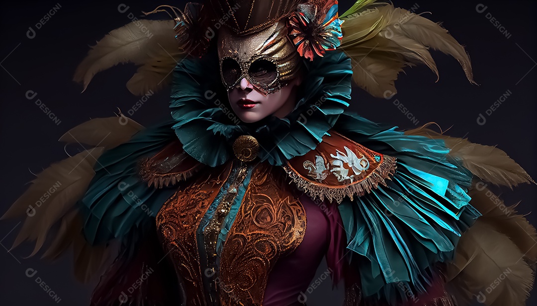 Traje de carnaval, renderização realista de desenhos animados