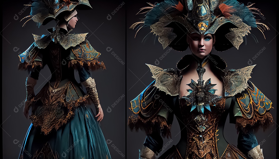 Traje de carnaval, renderização realista de desenhos animados