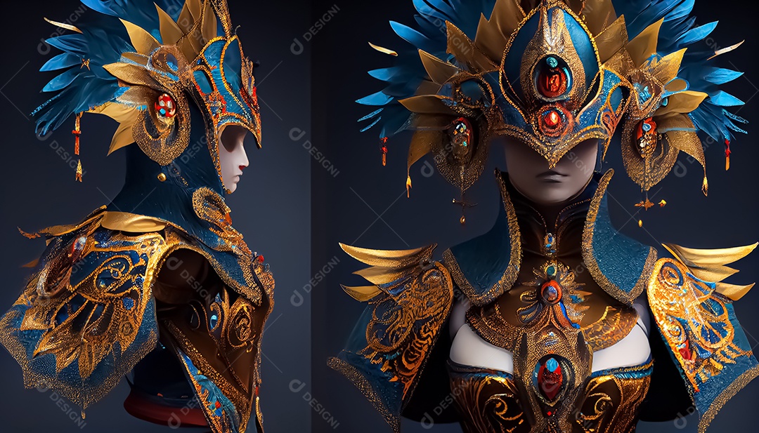 Traje de carnaval, renderização realista de desenhos animados