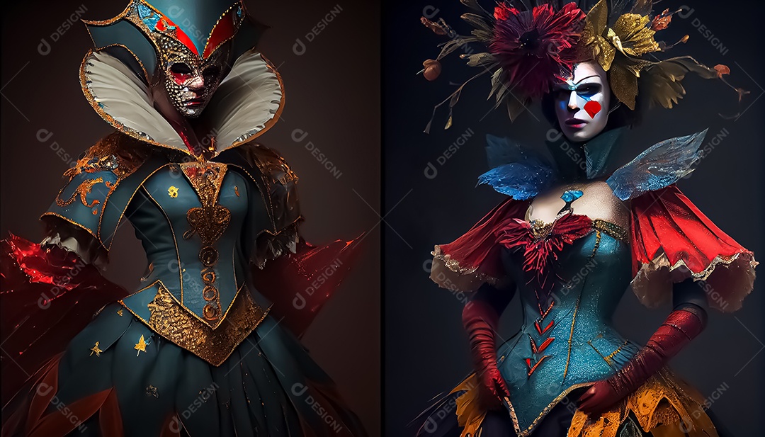 Traje de carnaval, renderização realista de desenhos animados