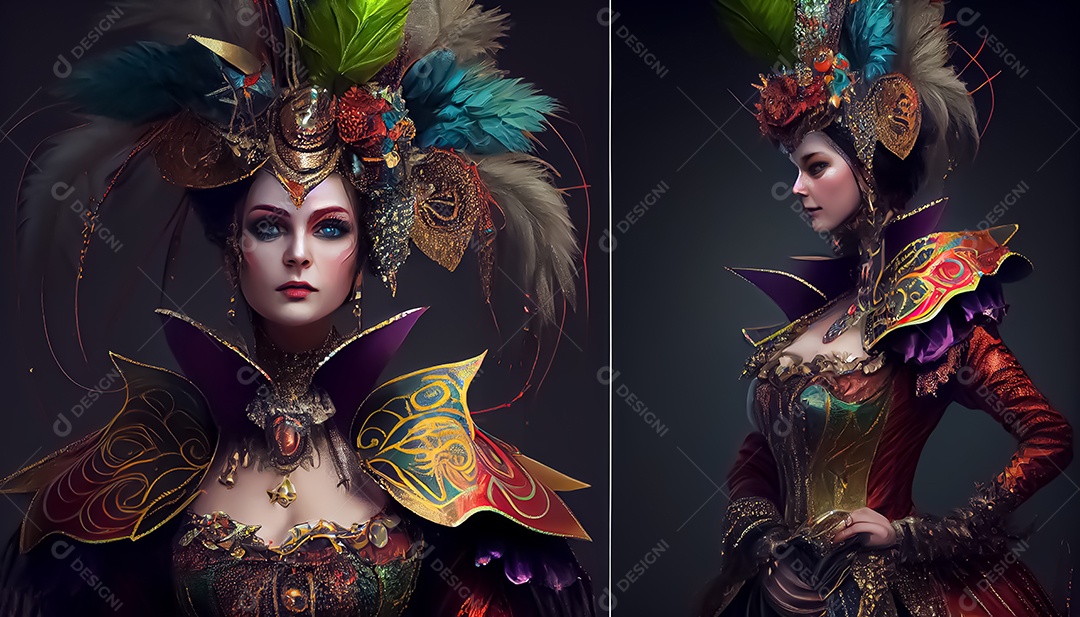 Traje de carnaval, renderização realista de desenhos animados