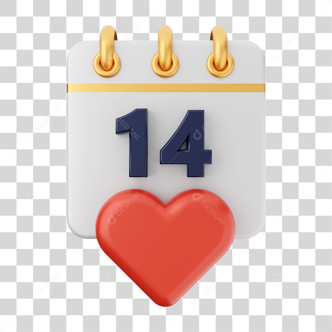 Elemento 3D Calendário de Dia dos Namorados PNG Transparente