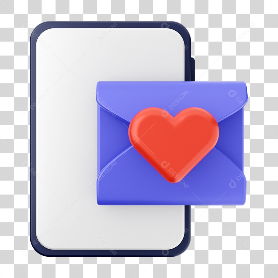 Elemento 3D Carta Coração Dia dos Namorados PNG Transparente