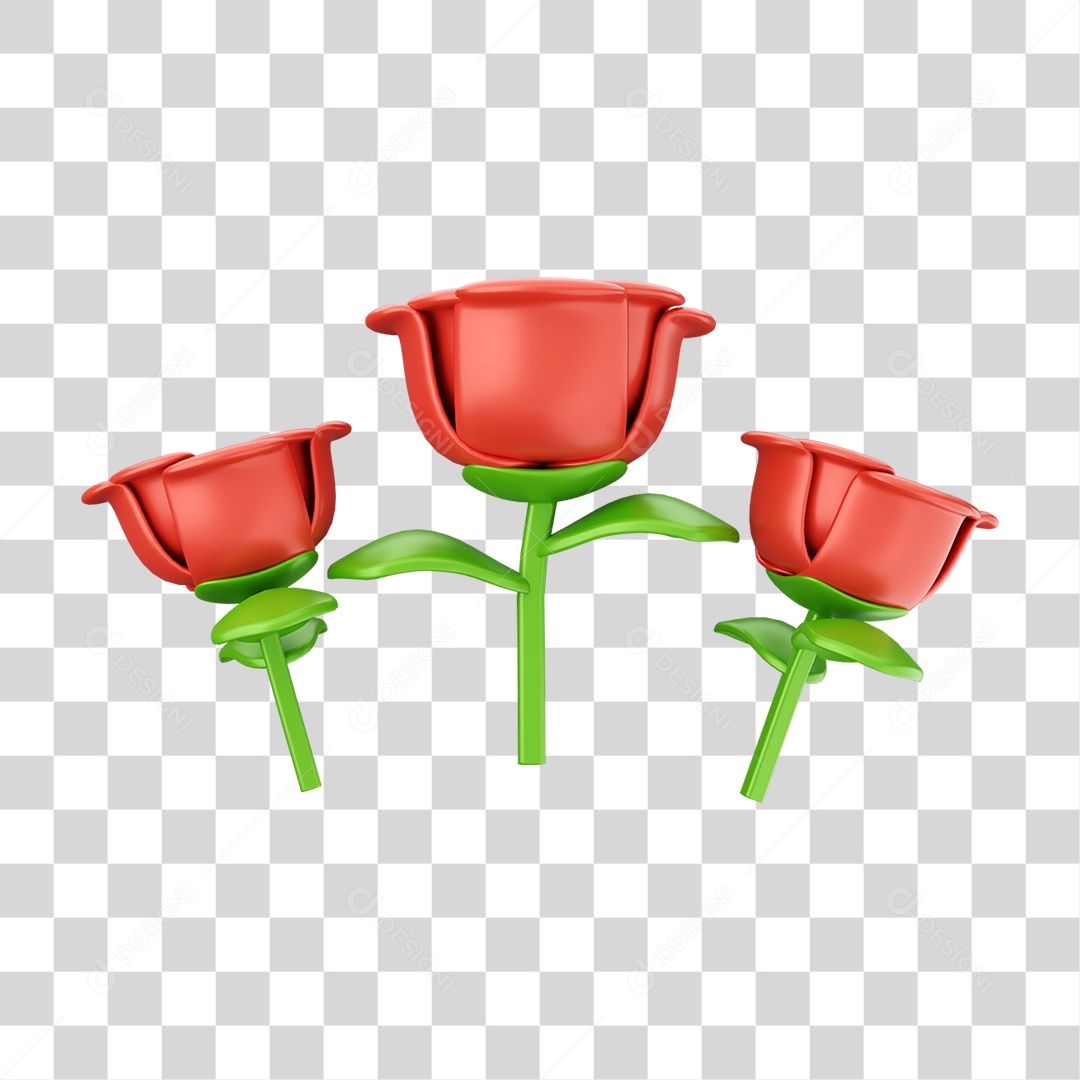 Elemento 3D Flores Dia dos Namorados PNG Transparente