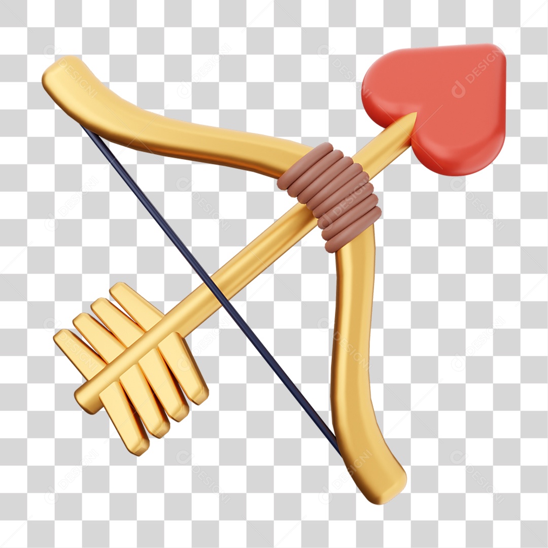 Elemento 3D Arco e Flecha Coração Dia dos Namorados PNG Transparente
