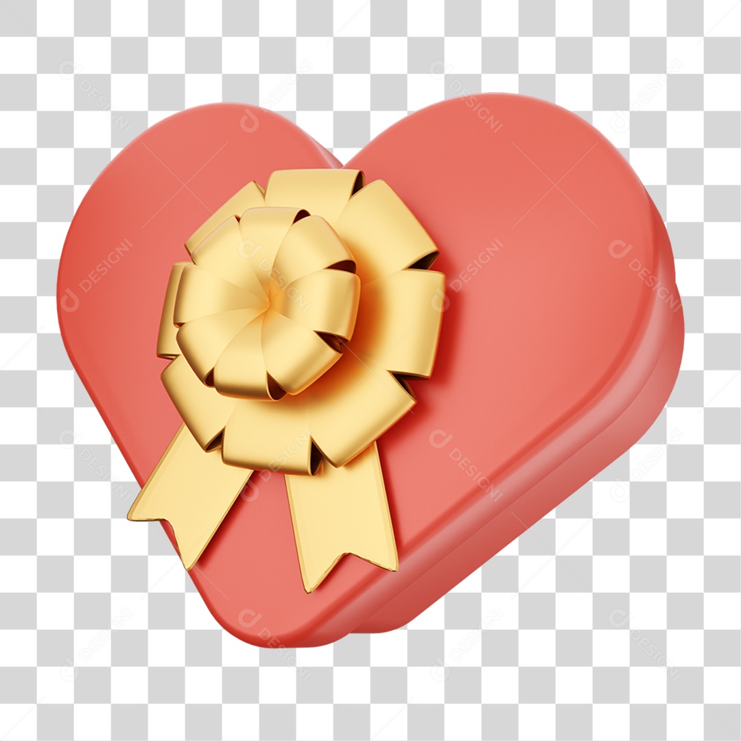 Elemento 3D Caixa de Presente Coração Dia dos Namorados PNG Transparente