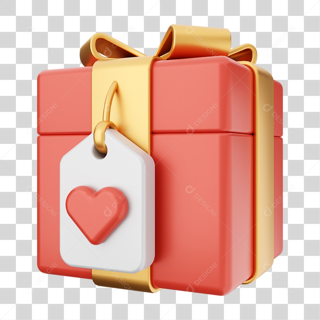 Elemento 3D Caixa de Presente Dia dos Namorados PNG Transparente