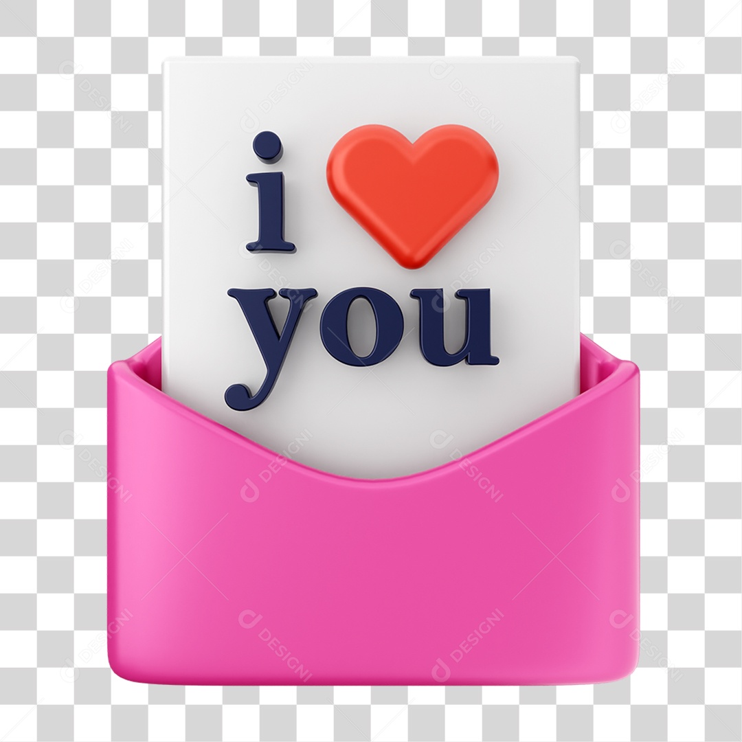Elemento 3D Carta Dia dos Namorados PNG Transparente