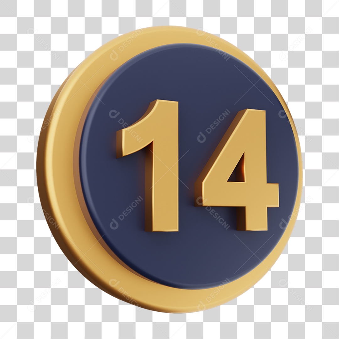 Elemento 3D Número 14 PNG Transparente