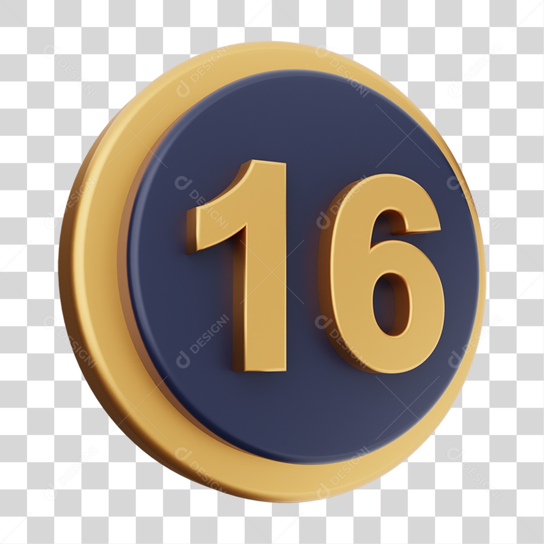 Elemento 3D Número 16 PNG Transparente