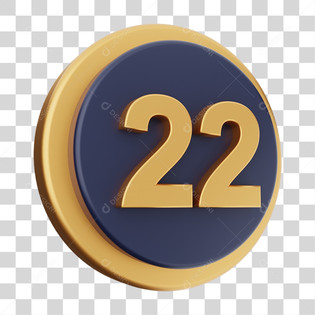 Elemento 3D Número 22 PNG Transparente