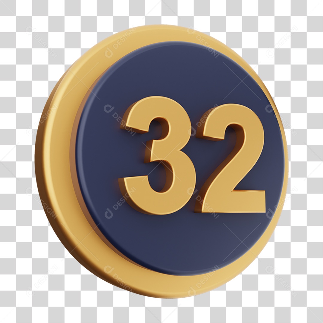 Elemento 3D Número 32 PNG Transparente