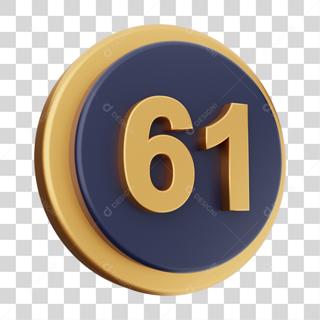 Elemento 3D Número 61 PNG Transparente