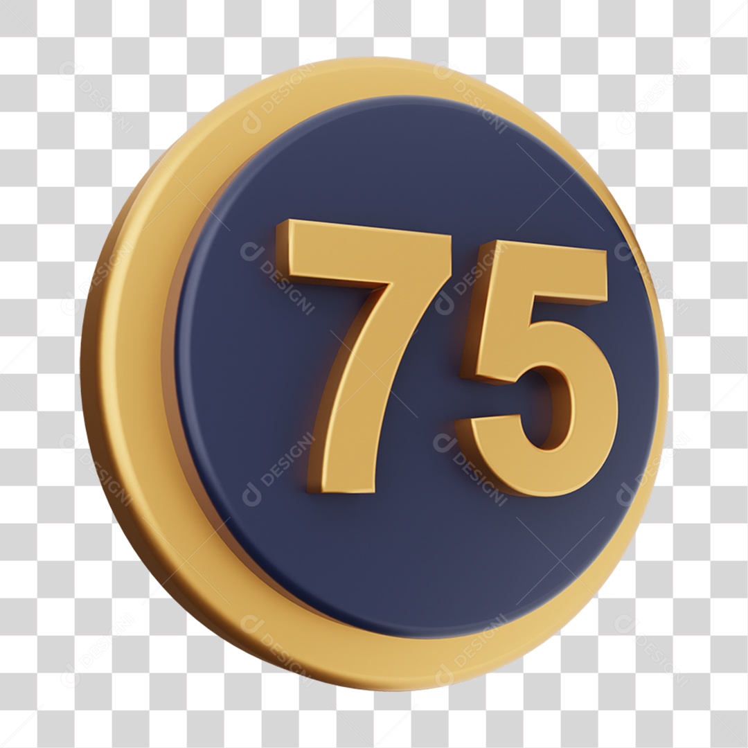 Elemento 3D Número 75 PNG Transparente