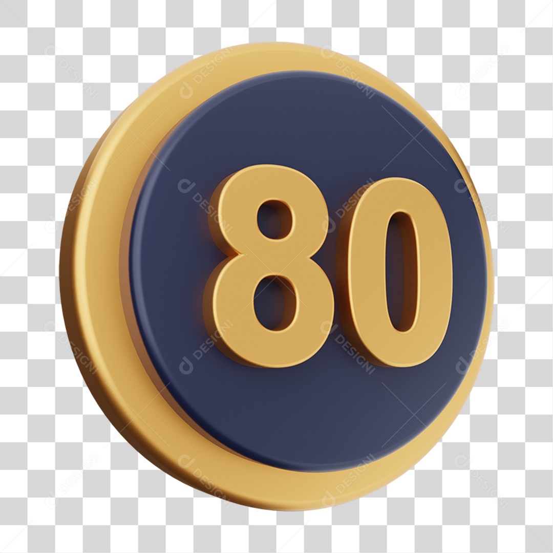 Elemento 3D Número 80 PNG Transparente