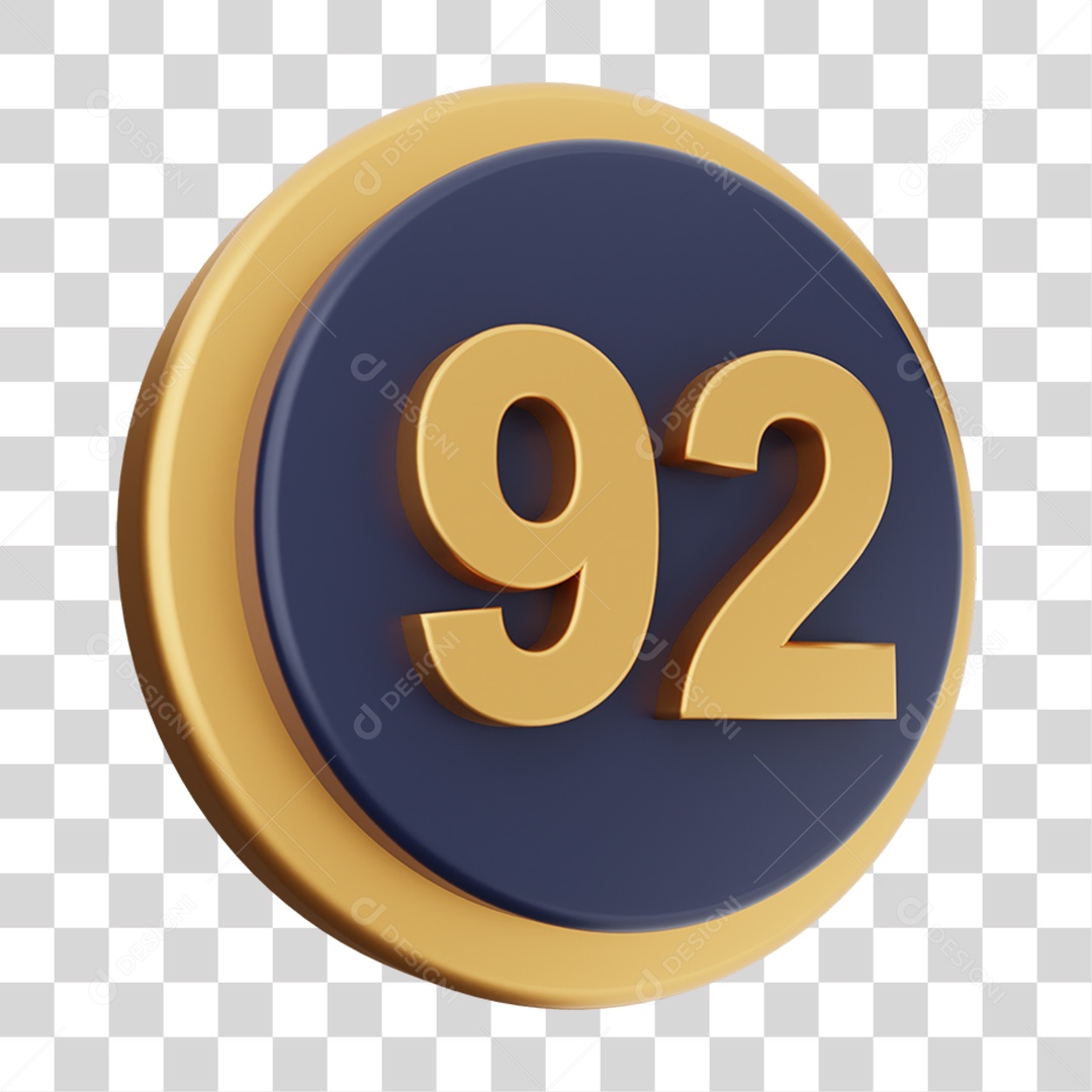Elemento 3D Número 92 PNG Transparente