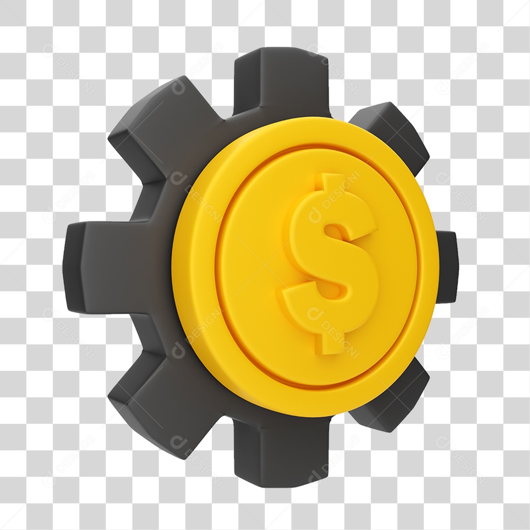 Engrenagem com Moeda Cifrão PNG Transparente