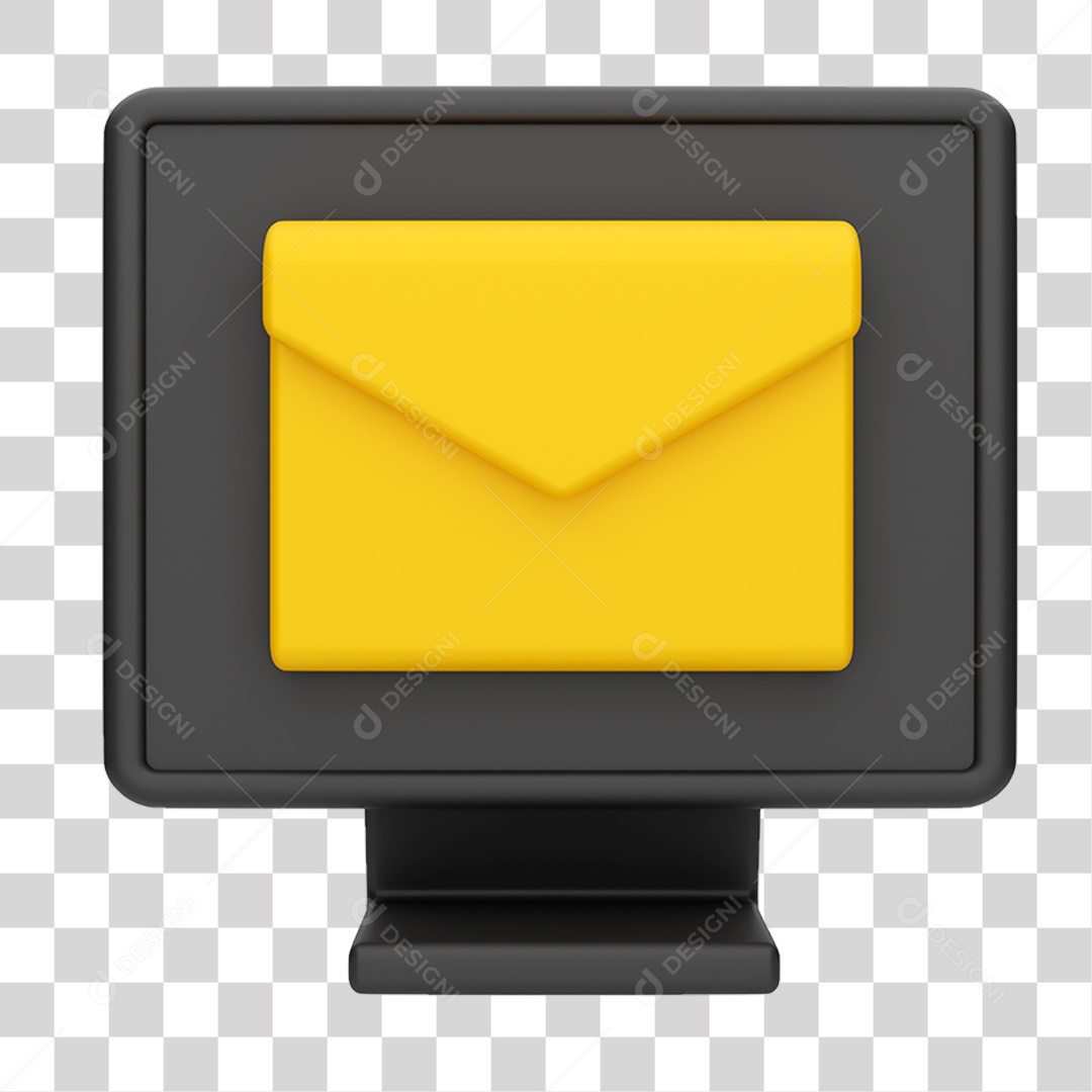 Elemento 3D Monitor Carta Amarela PNG Transparente