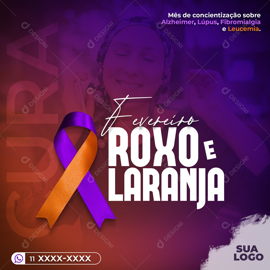 Social Media Fevereiro Roxo e Laranja Conscientização PSD Editável
