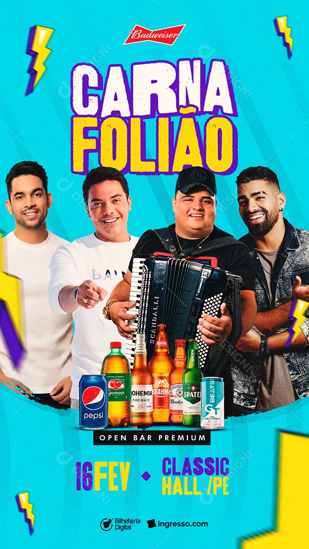 Story Carna Folião Henry Freitas Wesley Safadão Dilsinho Tarcísio do Acordeon Flyer Carnaval Social Media PSD Editável