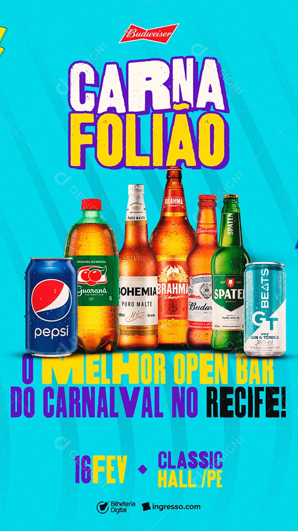 Story Carna Folião o Melhor Open Bar do Carnaval no Recife Flyer Social Media PSD Editável