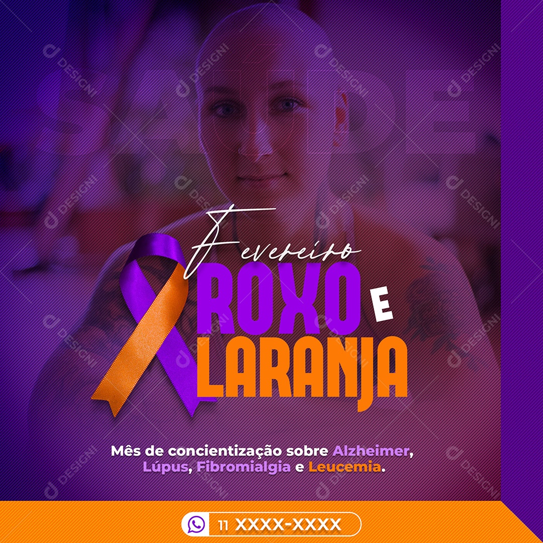 Social Media Fevereiro Roxo e Laranja Saúde PSD Editável