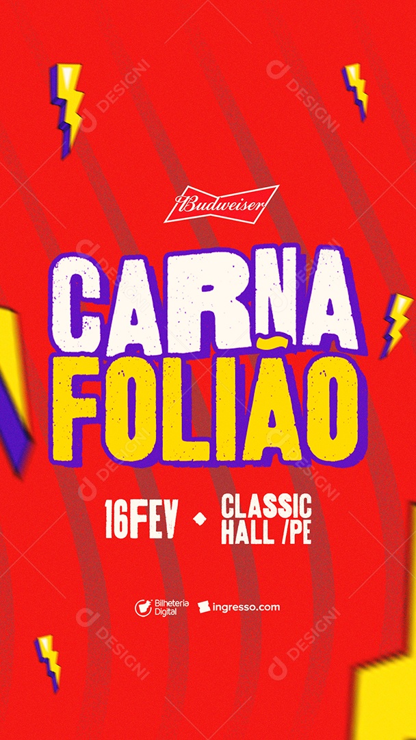 Story Carna Folião Classic Hall Flyer Carnaval Social Media PSD Editável