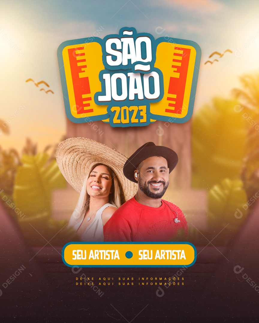 Flyer São João Evento Cantores Artistas Social Media PSD Editável