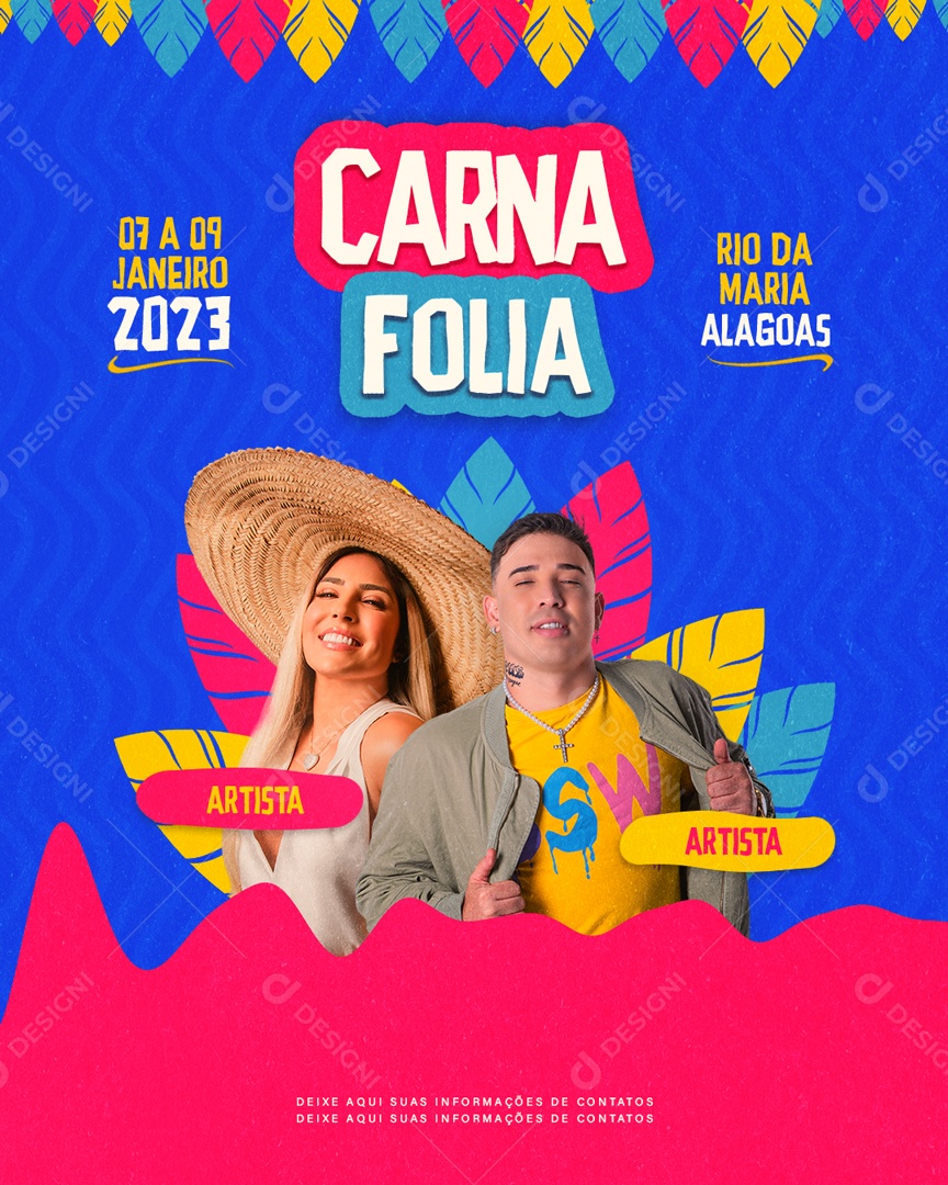 Carna Folia Flyer Carnaval Social Media PSD Editável