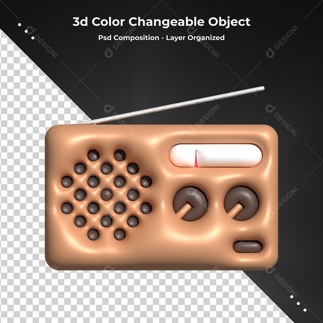 Elemento 3D Rádio para Composição PSD