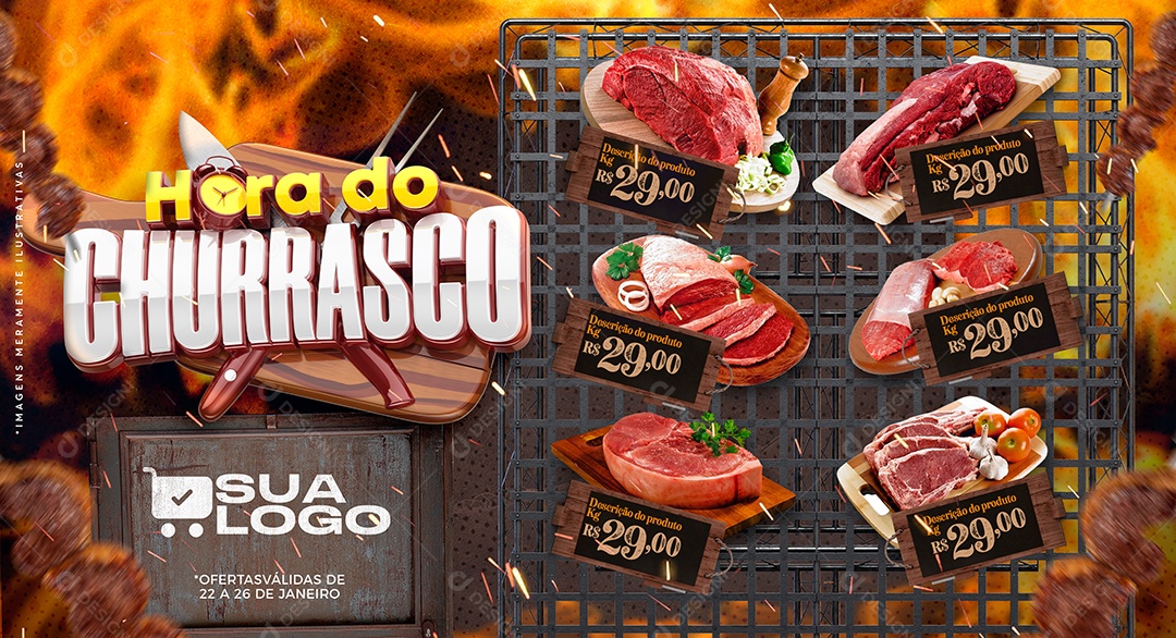 Banner Churrascarias Hora do Churrasco PSD Editável