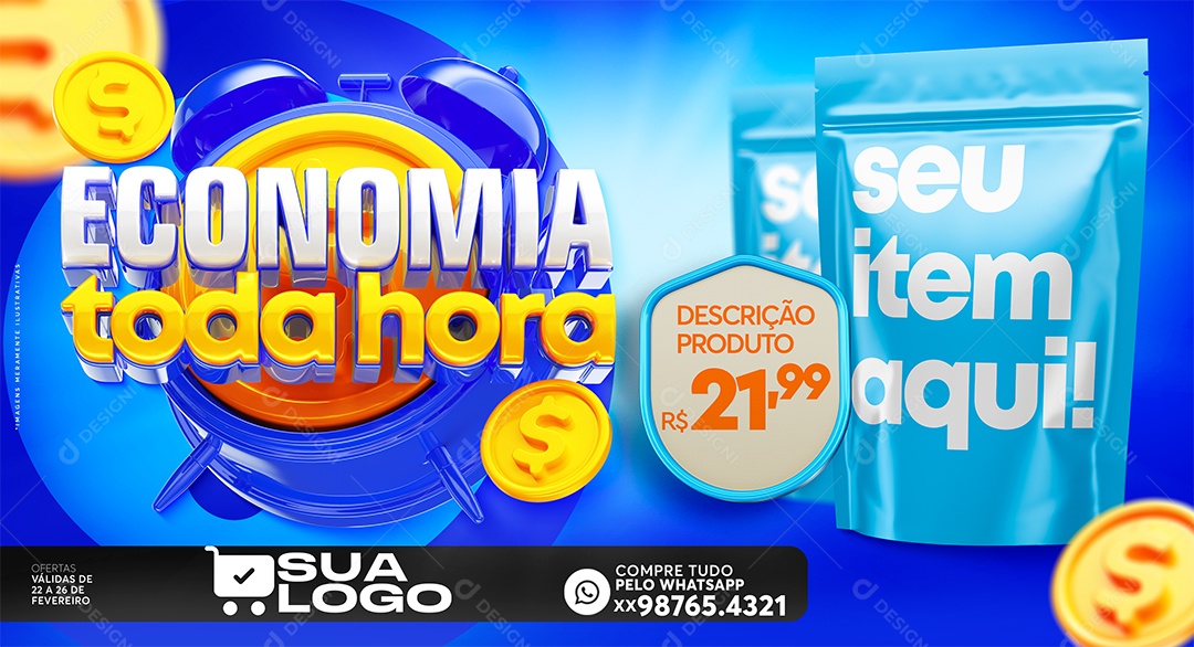 Banner Social Media Economia Toda Hora Azul PSD Editável