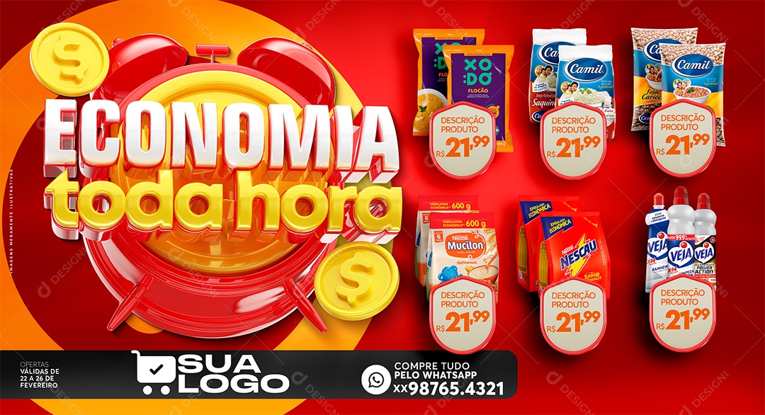 Banner Social Media Economia Toda Hora Supermercados PSD Editável