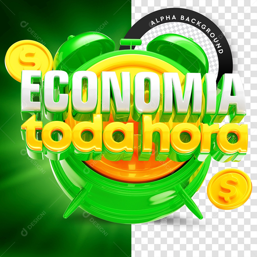 Selo 3D Economia Toda Hora Verde PSD