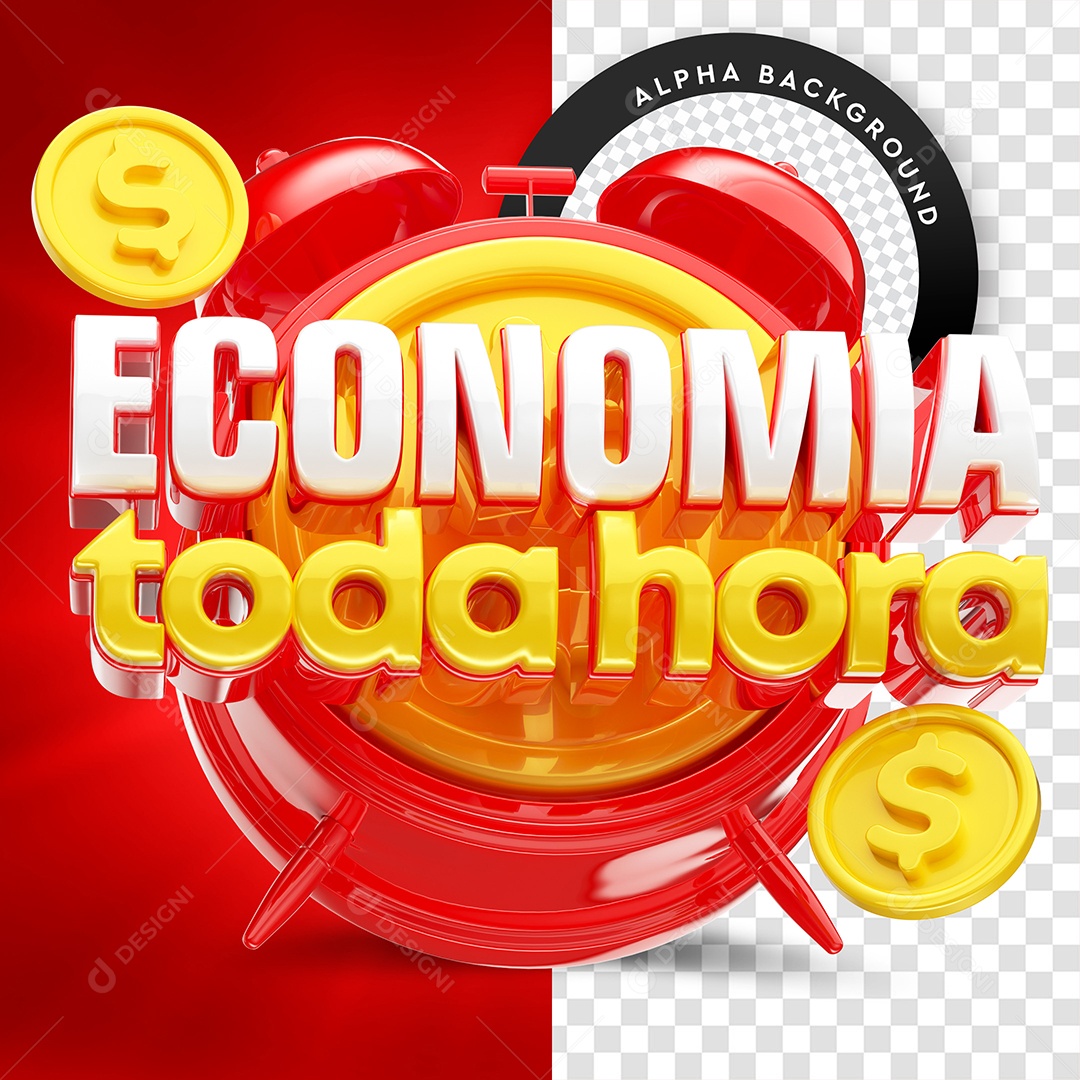 Selo 3D Economia Toda Hora Vermelho PSD Editável