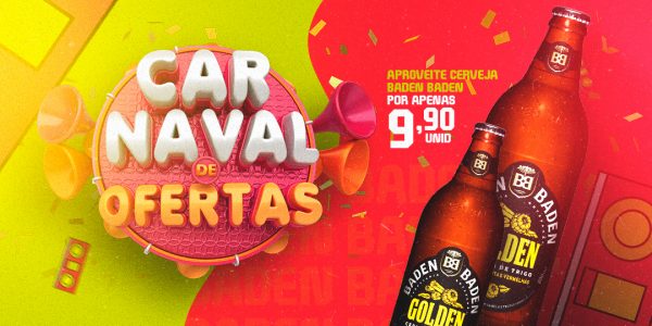 Banner Cerveja Carnaval de Ofertas Aproveite Cerveja Baden Baden 9,90 Social Media PSD Editável