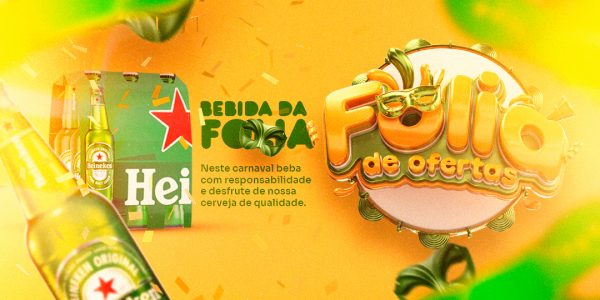 Banner Carnaval Cervejaria Bebida da Folia Heineken Social Media PSD Editável